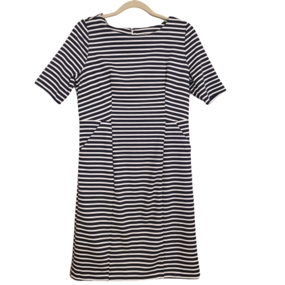 Covington Elbow Sleeve with pockets Dress navy/white stripe size M NWT - Picture 1 of 13